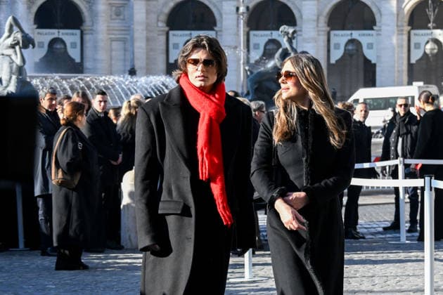 Rome, Death of Valentino Garavani - Funeral in the Basilica of Santa Maria degli Angeli e dei Martiri - Pictured: Liz Hurley and her son Damian  Copyright: xMaurizioxD Avanzox xipa-agency.netx xD AngeloxD AvanzoxLandix IPA_Agency_IPA70447976