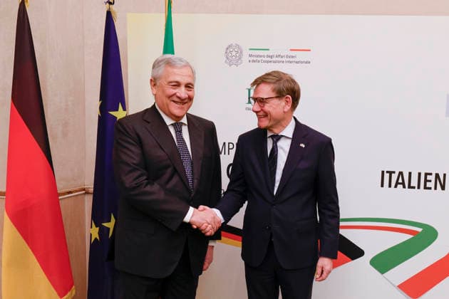 News Bilder des Tages January 23, 2026, Rome, ITALY: Italian Foreign Minister and Deputy Prime Minister Antonio Tajani (L) and German Foreign Minister Johann Wadephul during Italy-Germany Business Forum, Rome, January 23, 2026. ANSA FABIO FRUSTACI Rome ITALY  - ZUMAa110 20260123_zaf_a110_003 Copyright: xFabioxFrustacix