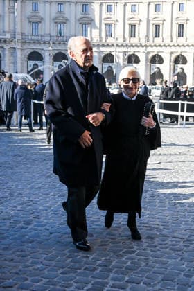 Rome, Death of Valentino Garavani - Funeral in the Basilica of Santa Maria degli Angeli e dei Martiri - Pictured: Pino Tedesco and Anna Fendi  Copyright: xMaurizioxD Avanzox xipa-agency.netx xD AngeloxD AvanzoxLandix IPA_Agency_IPA70450433