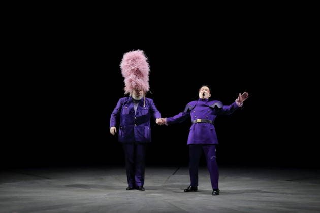 Olafur Sigurdarson as Simone Trovai and Kangyoon Shine Lee as Giovanni , f l , during the photo rehearsal for Violanta at the Deutsche Oper in Berlin, January 22, 2026 Opera in one act by Erich Wolfgang Korngold Musical direction Donald Runnicles Production David Hermann Stage Jo Schramm Costumes Sybille Wallum Premiere is on January 25, 2026 Deut