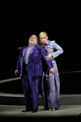Olafur Sigurdarson as Simone Trovai and Laura Wilde as Violanta during the photo rehearsal for Violanta at the Deutsche Oper in Berlin, January 22, 2026 Opera in one act by Erich Wolfgang Korngold Musical direction Donald Runnicles Production David Hermann Stage Jo Schramm Costumes Sybille Wallum Premiere is on January 25, 2026 Deutsche Oper Berlin Violanta