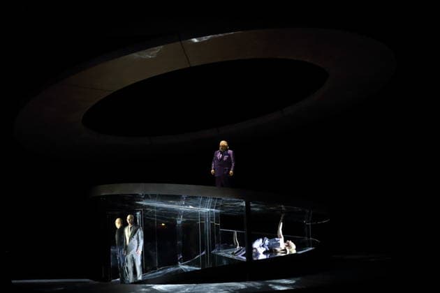 Mihails Culpajevs as Alfonso , Olafur Sigurdarson as Simone Trovai and Laura Wilde as Violanta , f l , during the photo rehearsal for Violanta at the Deutsche Oper in Berlin, January 22, 2026 Opera in one act by Erich Wolfgang Korngold Musical direction Donald Runnicles Production David Hermann Stage Jo Schramm Costumes S