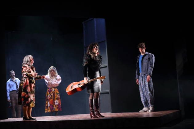 Doga Gürer as Matvei Alexandrovich u a , Ursula Werner as Varvara Mikhailovna , Cigdem Teke as Maria Nikolayevna , Via Jikeli as Yanka u a and Marc Benner as Andrei u a , f l , during the photo rehearsal for Zukunftsmusik at the Maxim Gorki Theater in Berlin, January 22, 2026 By Katerina Pol