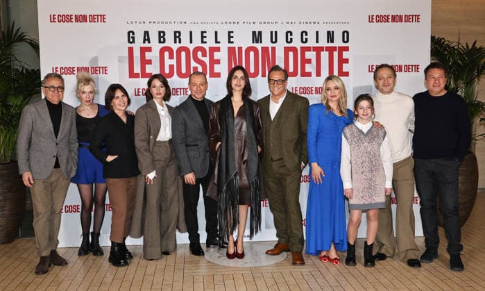 Rome, Palazzo Naiadi, photocall for the film Things Left Unsaid. Pictured: Beatrice Savignani, Stefano Accorsi, Miriam Leone, Gabriele Muccino, Carolina Crescentini, Claudio Santamaria, and Margherita Pantaleo.  Copyright: xMarcoxProvvisionatox xipa-agency.netx xMarcoxProvvisionatox IPA_Agency_IPA70456095