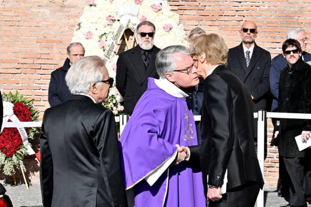 Valentino Garavani s Funeral Basilica of Santa Maria degli Angel, funeral of fashion designer Valentino Garavani. Pictured is the coffin exiting the church at the end of the service. Pictured are Giancarlo Giammetti and Bruce Hoeksema. . Rome, Italy 23 january 2026, Credit:Maria Laura Antonelli Avalon Italy, Rome  Copyright: xMariaxLauraxAntonellix xAvalonx 1068600108