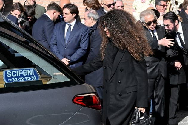 Valentino Garavani s Funeral Basilica of Santa Maria degli Angel, funeral of fashion designer Valentino Garavani. Pictured is the coffin leaving the church at the end of the service. Pictured is Afef Jnifen. . Rome, Italy 23 january 2026, Credit:Maria Laura Antonelli Avalon Italy, Rome  Copyright: xMariaxLauraxAntonellix xAvalonx 1068600195