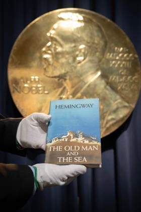Stockholm 20260123 The American Hemingway connoisseur Curtis DeBerg hands over the Hemingway book The Old Man and the Sea to the Nobel Museum The book has a dedication that is believed to be the la  Copyright: xFredrikxSandberg TTx HEMINGWAYBOK EYAhra79xec