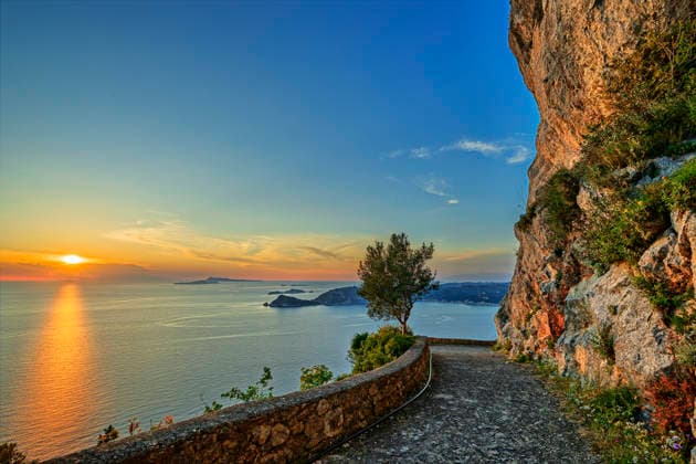 Sunset view from Corfu Trail overlooking Agios Georgios coast, ANSF01522