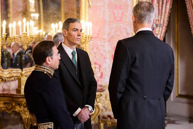 January 23, 2026, Madrid, Madrid, Spain: KING FELIPE VI of Spain, QUEEN LETIZIA of Spain, Minister of Foreign Affairs, European Union and Cooperation JOSo° MANUEL ALBARES and Prime Minister PEDRO SANCHEZ receive the Diplomatic Corps accredited to Spain Madrid Spain - ZUMAc260 20260123_zep_c260_037 Copyright: xMikexChicorrox
