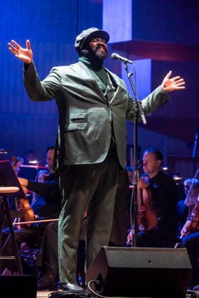 Croatia, Zagreb, 230126. Trg Stjepana Radica. Gregory Porter and the Zagreb Philharmonic Orchestra, as part of the 17th JazzZg festival, held a concert at the Vatroslav Lisinski Concert Hall. In the photo: Gregory Porter. Photo: Darko Tomas CROPIX Copyright: xxDarkoxTomasx porter20-230126