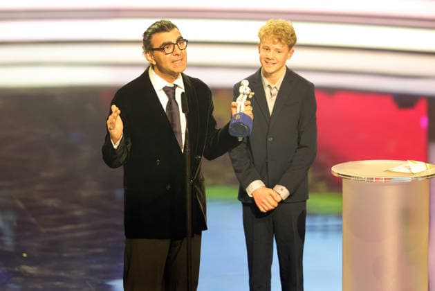 Bavarian Film Award 2025 Director Fatih Akin and Amrum leading actor Jasper Billerbeck during the acceptance speech for their win in the Best Film category Presentation of the 47 Bavarian Film Award on 23 01 2026 at the Prinzregententheater in Munich Bavaria, Germany The Bavarian Film Award has been presented by the Bavar