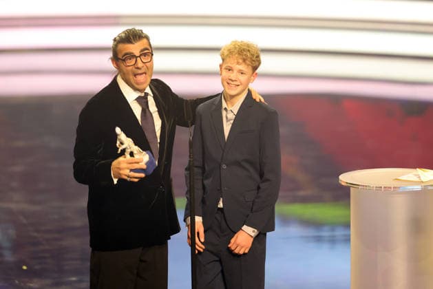 Bavarian Film Award 2025 Director Fatih Akin and Amrum leading actor Jasper Billerbeck during the acceptance speech for their win in the Best Film category Presentation of the 47 Bavarian Film Award on 23 01 2026 at the Prinzregententheater in Munich Bavaria, Germany The Bavarian Film Award has been presented by the Bavar