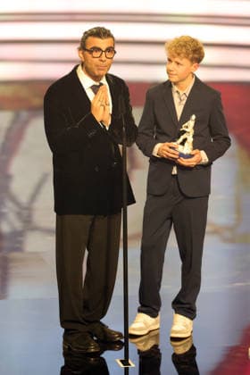 Bavarian Film Award 2025 Director Fatih Akin and Amrum leading actor Jasper Billerbeck during the acceptance speech for their win in the Best Film category Presentation of the 47 Bavarian Film Award on 23 01 2026 at the Prinzregententheater in Munich Bavaria, Germany The Bavarian Film Award has been presented by the Bavar