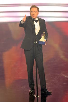 Bavarian Film Award 2025 Michael Bully Herbig with his Pierrot in his hand during his acceptance speech for his award for the most successful film Das Kanu des Manitu Presentation of the 47 Bavarian Film Award on 23 01 2026 at the Prinzregententheater in Munich Bavaria, Germany The Bavarian Film Award has