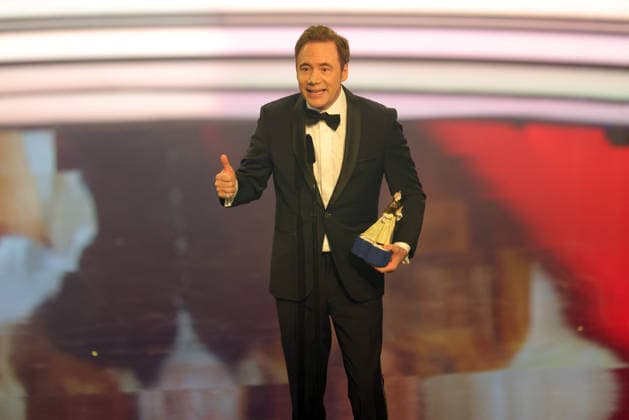 Bavarian Film Award 2025 Michael Bully Herbig with his Pierrot in his hand during his acceptance speech for his award for the most successful film Das Kanu des Manitu Presentation of the 47 Bavarian Film Award on 23 01 2026 at the Prinzregententheater in Munich Bavaria, Germany The Bavarian Film Award has
