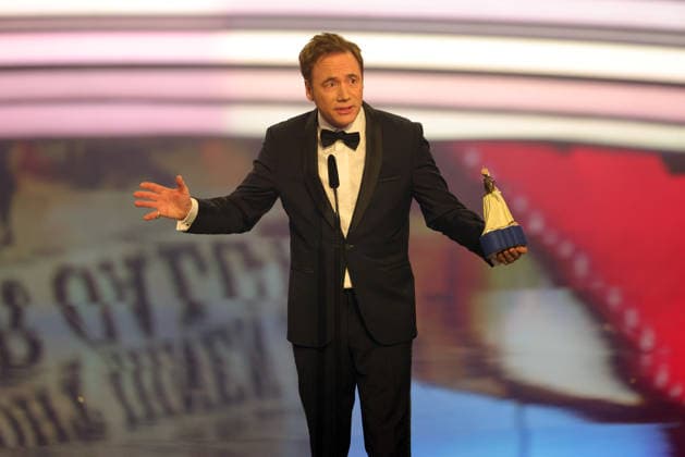Bavarian Film Award 2025 Michael Bully Herbig with his Pierrot in his hand during his acceptance speech for his award for the most successful film Das Kanu des Manitu Presentation of the 47 Bavarian Film Award on 23 01 2026 at the Prinzregententheater in Munich Bavaria, Germany The Bavarian Film Award has