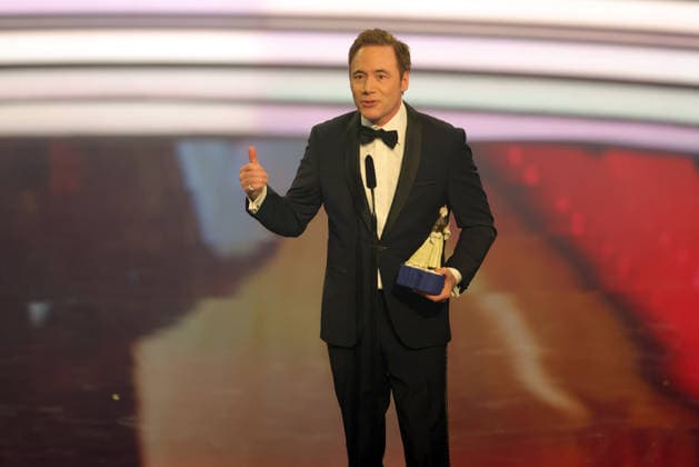 Bavarian Film Award 2025 Michael Bully Herbig with his Pierrot in his hand during his acceptance speech for his award for the most successful film Das Kanu des Manitu Presentation of the 47 Bavarian Film Award on 23 01 2026 at the Prinzregententheater in Munich Bavaria, Germany The Bavarian Film Award has