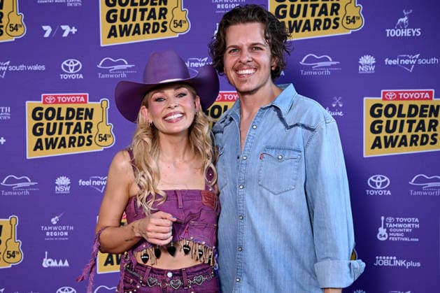TAMWORTH COUNTRY MUSIC FESTIVAL, Max Jackson (left) arrives at the Golden Guitar Awards during the 54th Tamworth Country Music Festival in Tamworth, NSW, Saturday, January 24, 2026. ( NO ARCHIVING TAMWORTH NEW SOUTH WALES AUSTRALIA  Copyright: xBIANCAxDExMARCHIx 20260124114102212290