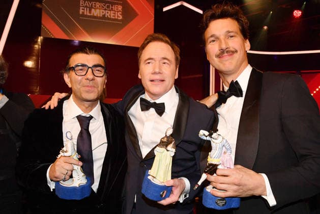 Award winners Fatih AkÄ±n, Michael Herbig and Florian David Fitz pose on stage at the Bavarian Film Awards 2026 at Prinzregententheater on January 23, 2026 in Munich, Germany 47th Bavarian Film Awards Bayerischer Filmpreis in Munich, Germany