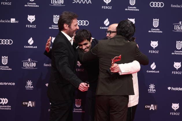 Photocall of award winners at the Feroz Awards 2026 Screenwriters Diego San José, Daniel Castro and Fernando Delgado Hierro and actor Javier Cámara pose with the awards they have won for Jakarta on the red carpet of the award winners at the Feroz Awards 2026, at the Pazo da Cultura, on January 24, 2026, in Pontevedra, Galicia Spain The Feroz Awards are presented annually by the Asociación de Informadores Cinematográficos de Espana since 2014, with the aim of highlighting the best of the years audiovisual production, both in film and television 24 JANUARY 2026 Pontevedra Galicia Pontevedra Galicia Galicia Spain.  Copyright: xEduardoxParrax 7242466