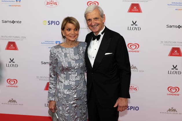 German Film Ball 2026 Uschi Glas and husband Dieter Hermann on the red carpet 50 German Film Ball 2026 on 24 01 2026 at the Hotel Bayerischer Hof in Munich Bavaria, Germany