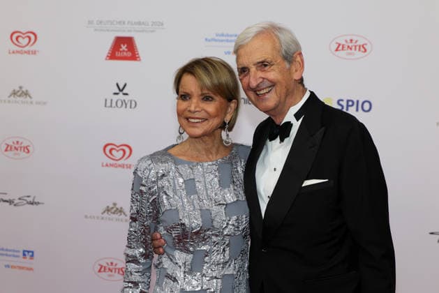 German Film Ball 2026 Uschi Glas and husband Dieter Hermann on the red carpet 50 German Film Ball 2026 on 24 01 2026 at the Hotel Bayerischer Hof in Munich Bavaria, Germany