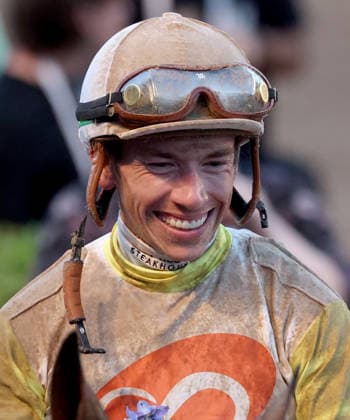 HALLANDALE BEACH, FL - JANUARY 24: Skippylongstocking (5) with jockey Tyler Gaffalione takes the lead against White Albarrio (11) with jockey Irad Ortiz, Jr. during the Pegasus World Cup Invitational horse race on January 24, 2026, at Gulfstream Park in Hallandale Beach, Florida People: Skippylongstocking, Tyler Gaffalione . Copyright: xhoo-me.com MediaPunchx