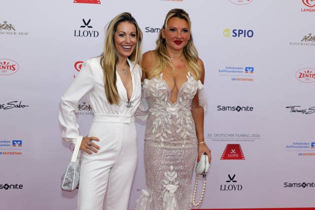 German Film Ball 2026 Evelyn Burdecki German reality TV participant and Andrea Kaiser German TV presenter and actress on the red carpet 50 German Film Ball 2026 on 24 01 2026 at Hotel Bayerischer Hof in Munich Bavaria, Germany