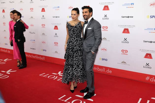 German Film Ball 2026 Elyas M™Barek with wife Jessica Mbarek on the red carpet 50 German Film Ball 2026 on 24 01 2026 at Hotel Bayerischer Hof in Munich Bavaria, Germany