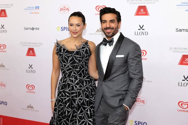 German Film Ball 2026 Elyas M™Barek with wife Jessica Mbarek on the red carpet 50 German Film Ball 2026 on 24 01 2026 at Hotel Bayerischer Hof in Munich Bavaria, Germany