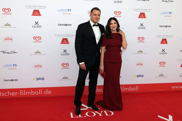 German Film Ball 2026 Iris Berben German actress and voice actress with partner Heiko Kiesow on the red carpet 50 German Film Ball 2026 on 24 01 2026 at Hotel Bayerischer Hof in Munich Bavaria, Germany