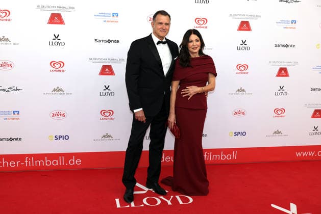 German Film Ball 2026 Iris Berben German actress and voice actress with partner Heiko Kiesow on the red carpet 50 German Film Ball 2026 on 24 01 2026 at Hotel Bayerischer Hof in Munich Bavaria, Germany
