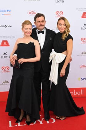 from left Johanna Christine Gehlen actress , Sebastian Bezzel actor , Lisa Maria POTTHOFF actress 50 German Film Ball, Red Carpet, on 24 01 2026 at the H o t e l B a y e r i s h o f, M u e n c h e n