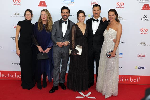 German Film Ball 2026 Emily Kusche, Diana Amft, Elyas M Barek, guest, Florian David Fitz and Jessica Schwarz on the red carpet 50 German Film Ball 2026 on 24 01 2026 at Hotel Bayerischer Hof in Munich Bavaria, Germany
