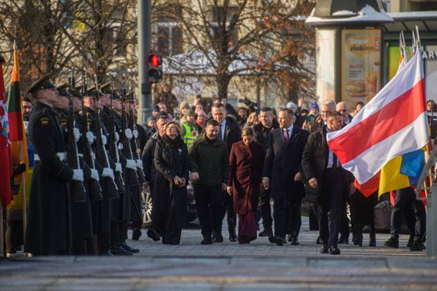 Polish President Nawrocki - Ukrainian President Zelenskyy - Lithuanian President Nauseda trilateral meeting in Vilnius VILNIUS, LITHUANIA - JANUARY 25: Polish President Karol Nawrocki, Ukrainian President Volodymyr Zelenskyy, and Lithuanian President Gitanas Nauseda convened for commemorative events marking the 163rd anniversary of the January Uprising in Vilnius, Lithuania on January 25, 2026. Yauhen Yerchak Anadolu Vilnius Lithuania. Editorial use only. Please get in touch for any other usage.  Copyright: x2026xAnadoluxYauhenxYerchakx