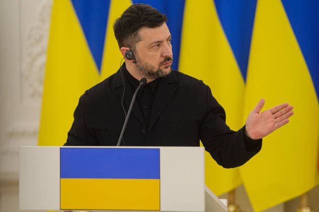 Polish President Nawrocki - Ukrainian President Zelenskyy - Lithuanian President Nauseda trilateral meeting in Vilnius VILNIUS, LITHUANIA - JANUARY 25: Ukrainian President Volodymyr Zelenskyy attends joint press conference after trilateral meeting in Vilnius, Lithuania on January 25, 2026. Yauhen Yerchak Anadolu Vilnius Lithuania. Editorial use only. Please get in touch for any other usage.  Copyright: x2026xAnadoluxYauhenxYerchakx