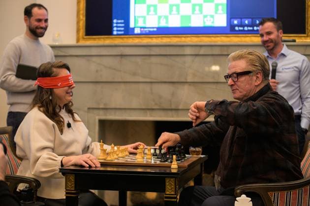 January 25, 2026, Park City, Utah, USA: Sundance Film Festival 2026: Hungarian Chess Grandmaster JUDIT POLGoÂR faces ALEC BALDWIN in a chess match, to promote the new Netflix documentary, Queen of Chess Park City USA - ZUMAi207 20260125_zsp_i207_138 Copyright: xAbramxImanx