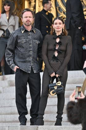 PFW Haute Couture Schiaparelli Outside Arrivals Aaron Paul, Lauren Parsekian arriving at the Schiaparelli show during Paris Fashion Week Haute Couture in Paris, France on January 26, 2026. Photo by Julien Reynaud APS-Medias ABACAPRESS.COM Paris France  Copyright: xReynaudxJulien APS-Medias ABACAx