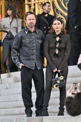 PFW Haute Couture Schiaparelli Outside Arrivals Aaron Paul, Lauren Parsekian arriving at the Schiaparelli show during Paris Fashion Week Haute Couture in Paris, France on January 26, 2026. Photo by Julien Reynaud APS-Medias ABACAPRESS.COM Paris France  Copyright: xReynaudxJulien APS-Medias ABACAx