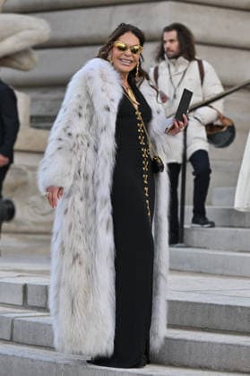 PFW Haute Couture Schiaparelli Outside Arrivals Mouna Ayoub arriving at the Schiaparelli show during Paris Fashion Week Haute Couture in Paris, France on January 26, 2026. Photo by Julien Reynaud APS-Medias ABACAPRESS.COM Paris France  Copyright: xReynaudxJulien APS-Medias ABACAx