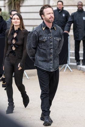 PFW Haute Couture Schiaparelli Outside Arrivals NB Aaron Paul, Lauren Parsekian arriving at the Schiaparelli show during Paris Fashion Week Haute Couture on January 26, 2026 in Paris, France. Photo by Nasser Berzane ABACAPRESS.COM Paris France  Copyright: xBerzanexNasser ABACAx