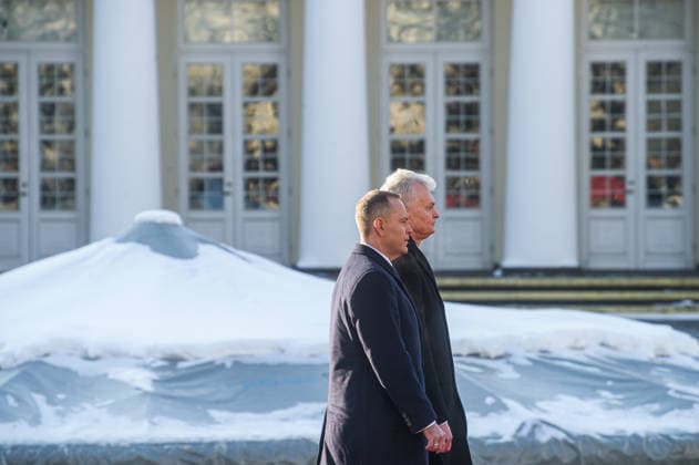January 25, 2026, Vilnius, Lithuania: Lithuanian President Gitanas Nauseda and Polish President Karol Nawrocki seen inspecting the honor guard during a welcome ceremony at the Presidential Palace. Polish President Karol Nawrocki, Ukrainian President Volodymyr Zelenskyy, and Lithuanian President Gitanas Nauseda met in Vilnius on Sunday to mark the 163rd anniversary of the January Uprising. The leaders, accompanied by the First Ladies, took part in commemorative events including a solemn Mass at Vilnius Cathedral and wreath-laying ceremonies at the Old Rasai Cemetery, honoring the 1863 1864 uprising against the Russian Empire...Within the Lublin Triangle framework, the presidents also discussed regional security, military cooperation, and d - ZUMAs197 20260125_aaa_s197_499 Copyright: xYauhenxYerchakx