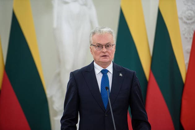 January 25, 2026, Vilnius, Lithuania: Lithuanian President Gitanas Nauseda seen talking during the joint press-conference with Polish President Karol Nawrocki and Ukrainian President Volodymyr Zelenskyy in the Presidential Palace. Polish President Karol Nawrocki, Ukrainian President Volodymyr Zelenskyy, and Lithuanian President Gitanas Nauseda met in Vilnius on Sunday to mark the 163rd anniversary of the January Uprising. The leaders, accompanied by the First Ladies, took part in commemorative events including a solemn Mass at Vilnius Cathedral and wreath-laying ceremonies at the Old Rasai Cemetery, honoring the 1863 1864 uprising against the Russian Empire...Within the Lublin Triangle framework, the presidents also discussed regional s - ZUMAs197 20260125_aaa_s197_512 Copyright: xYauhenxYerchakx