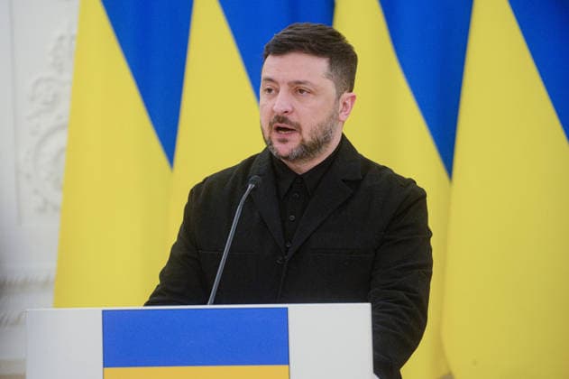 January 25, 2026, Vilnius, Lithuania: Ukrainian President Volodymyr Zelenskyy seen talking during the joint press-conference with Polish President Karol Nawrocki and Lithuanian President Gitanas Nauseda in the Presidential Palace. Polish President Karol Nawrocki, Ukrainian President Volodymyr Zelenskyy, and Lithuanian President Gitanas Nauseda met in Vilnius on Sunday to mark the 163rd anniversary of the January Uprising. The leaders, accompanied by the First Ladies, took part in commemorative events including a solemn Mass at Vilnius Cathedral and wreath-laying ceremonies at the Old Rasai Cemetery, honoring the 1863 1864 uprising against the Russian Empire...Within the Lublin Triangle framework, the presidents also discussed regional se - ZUMAs197 20260125_aaa_s197_522 Copyright: xYauhenxYerchakx
