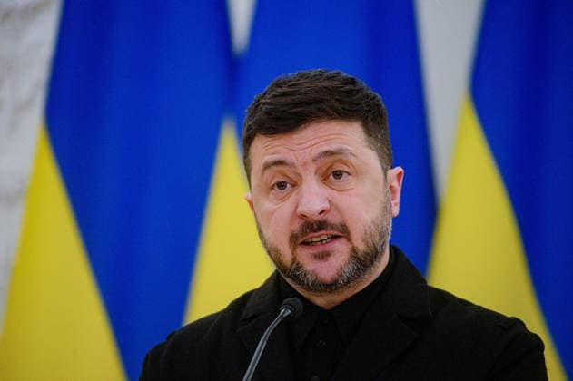 January 25, 2026, Vilnius, Lithuania: Ukrainian President Volodymyr Zelenskyy seen talking during the joint press-conference with Polish President Karol Nawrocki and Lithuanian President Gitanas Nauseda in the Presidential Palace. Polish President Karol Nawrocki, Ukrainian President Volodymyr Zelenskyy, and Lithuanian President Gitanas Nauseda met in Vilnius on Sunday to mark the 163rd anniversary of the January Uprising. The leaders, accompanied by the First Ladies, took part in commemorative events including a solemn Mass at Vilnius Cathedral and wreath-laying ceremonies at the Old Rasai Cemetery, honoring the 1863 1864 uprising against the Russian Empire...Within the Lublin Triangle framework, the presidents also discussed regional se - ZUMAs197 20260125_aaa_s197_530 Copyright: xYauhenxYerchakx