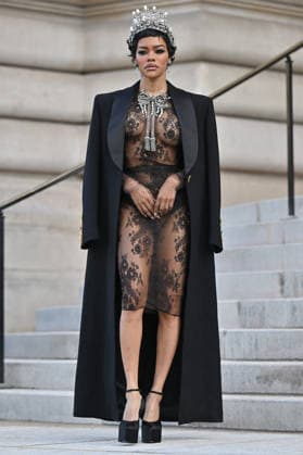 PFW Haute Couture Schiaparelli Outside Arrivals Teyana Taylor arriving at the Schiaparelli show during Paris Fashion Week Haute Couture in Paris, France on January 26, 2026. Photo by Julien Reynaud APS-Medias ABACAPRESS.COM Paris France  Copyright: xReynaudxJulien APS-Medias ABACAx