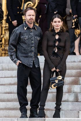 PFW Haute Couture Schiaparelli Outside Arrivals NB Aaron Paul, Lauren Parsekian arriving at the Schiaparelli show during Paris Fashion Week Haute Couture on January 26, 2026 in Paris, France. Photo by Nasser Berzane ABACAPRESS.COM Paris France  Copyright: xBerzanexNasser ABACAx