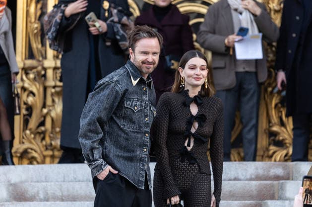 PFW Haute Couture Schiaparelli Outside Arrivals NB Aaron Paul, Lauren Parsekian arriving at the Schiaparelli show during Paris Fashion Week Haute Couture on January 26, 2026 in Paris, France. Photo by Nasser Berzane ABACAPRESS.COM Paris France  Copyright: xBerzanexNasser ABACAx