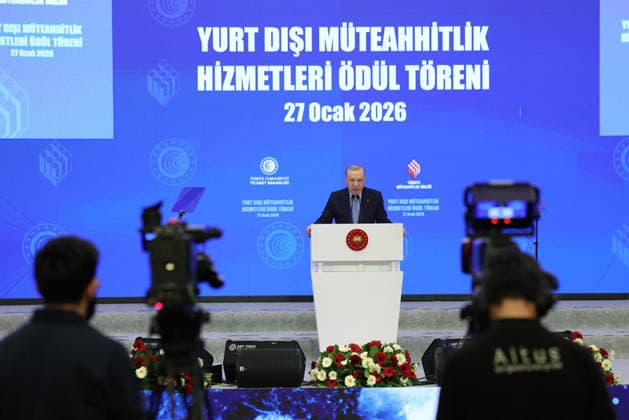 Turkish President Recep Tayyip Erdo?an participates in an awards ceremony for success Turkish President Recep Tayyip Erdo?an participates in an awards ceremony for success in international contracting services in the Turkish capital, Ankara, January 27, 2026. Photo by Turkish presidency apaimages Istanbul Istanbul Turkey 270126_Turkish_TPO_01(11) Copyright: xapaimagesxTurkishxpresidencyx xapaimagesx