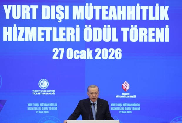 Turkish President Recep Tayyip Erdo?an participates in an awards ceremony for success Turkish President Recep Tayyip Erdo?an participates in an awards ceremony for success in international contracting services in the Turkish capital, Ankara, January 27, 2026. Photo by Turkish presidency apaimages Istanbul Istanbul Turkey 270126_Turkish_TPO_01(10) Copyright: xapaimagesxTurkishxpresidencyx xapaimagesx